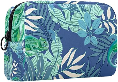 Tbouobt kozmetičke torbe za žene, torba za šminku Toalet Toalet torba Organizator, tropski listovi Zelena kameleon