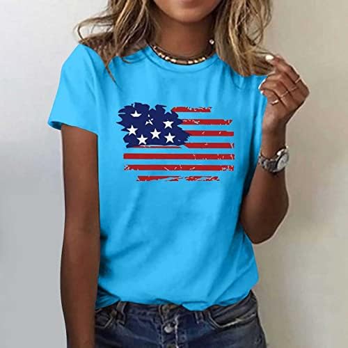LCEPCY 4. srpnja Ženska povremena američka zastava zvijezda Stripe kratkih rukava Crewneck Patriotske majice