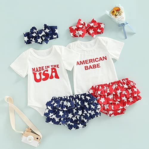 Četvrti jul Djevojčica Outfit Pismo Romper Američka zastava zvijezde i pruge kratke hlače 4. jula odjeću