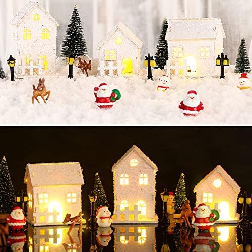Gerrii 17 kom Božić selo postavlja Božić selo pribor Božić selo kuće osvijetljeni LED Božić selo scena Desktop Ornament Božić figurice