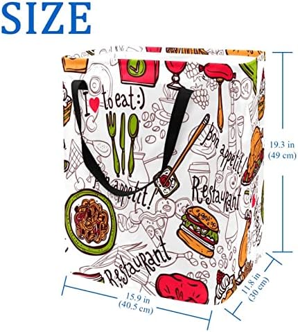 Doodle Sketch Hamburger pomfrit testenina Print sklopiva korpa za veš, 60L vodootporne korpe za veš kanta za veš igračke ostava za