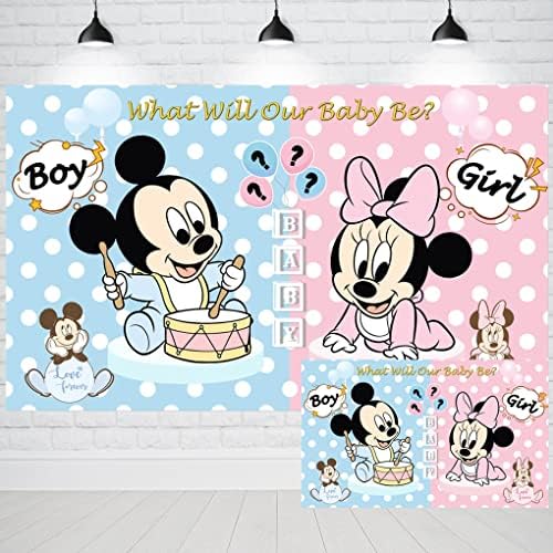 Wenqiang Mickey i Minnie Spol otkrivaju pozadinu 5x3ft Baby Shower plave i ružičaste pozadine miša za dječake i djevojčice prilagođene