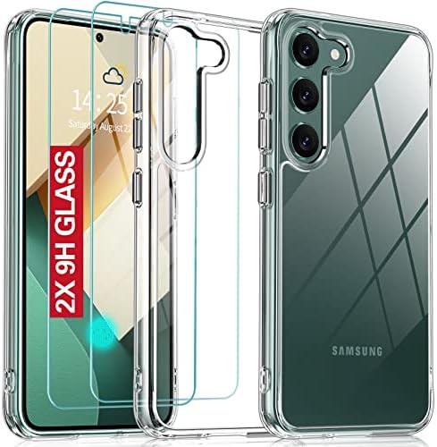 Otvor za Samsung Galaxy S23 Clear Clear, [Anti-žuta tehnologija] Galaxy S23 futrola sa [2pcs Zaslon za zaštitu od kaljenog stakla]