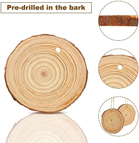 Oungy 100kom kriške prirodnog drveta sa rupama, 2.4-2.8 inčni okrugli drveni diskovi nedovršeni drveni komplet drveni krugovi kriška