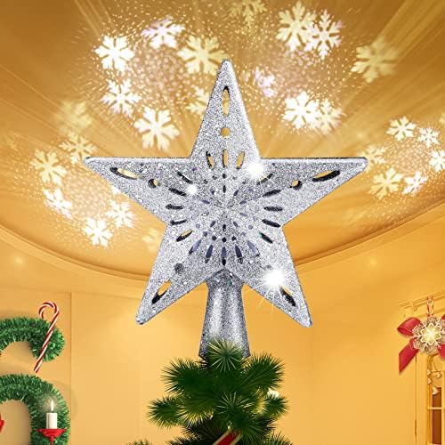 Božićno stablo, zvjezdani božićni stablo se osvijetljen šarenim / srebrnim rotirajućim snježnim pahuljicama LED projektor, 3D blistavo