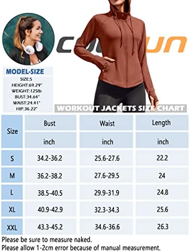 Coorun ženska jakna za vježbanje Slim Fit Atletic Sportska jakna puna zip jakna s kapuljačom džepna džepna jakna palac rupe