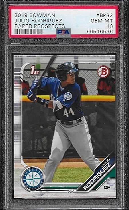 PSA 10 JULIO RODRIGUEZ 2019 1. bowman Rookie Card ocenjeni PSA 10 Gem ment MLB Rookie of The Young Mariners SuperStar