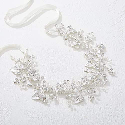 SWEETV vjenčanje Headpieces za Bride hair Accessories Crystal Pearl Bridal Headband Hair Vine, Silver