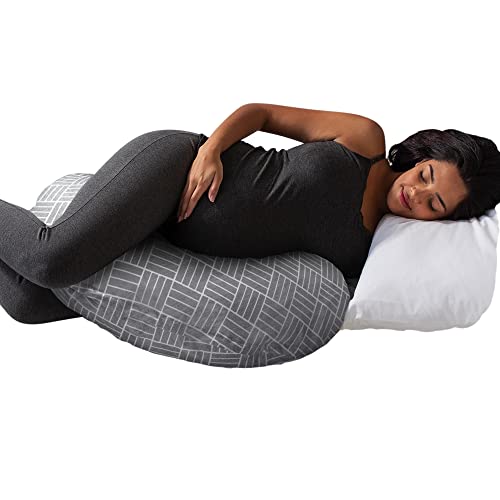 Jastuk za trudnoću Boppy Cuddle, tkanje sive korpe, udobno punjenje hipoalergenih vlakana u skladu s tijelom i navlaka koja se lako