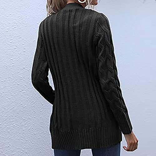 Badhub Ženski 2022 kabl dugih rukava Klintni džemperi Čvrsta boja otvorena prednja jesen zimska odjeća sa džepovima