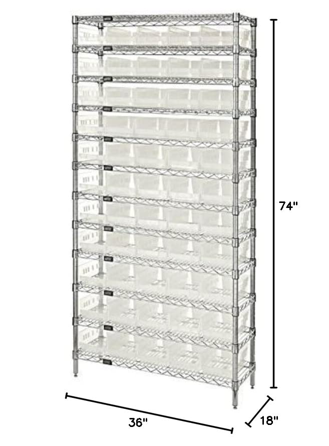 Kvantni sustavi za pohranu WR12-104CL 12-tier Complete System sa žicama sa 55 QSB104 bingeni kanti, kromirani završetak, 18 širina