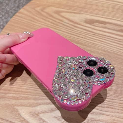Enytdmo Slatki iPhone 13 Pro Max Case 3D Glitter Sparkle Bling futrola za žene Djevojke, lijepa rivestone Diamond Cute Love Heart