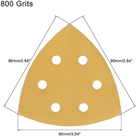 Uxcell trokut brusni papiri 800 griz vlažni suhi brusilica papirna kuka i petlja potrcana 3-1 / 2 inčni zlatni 12 kom