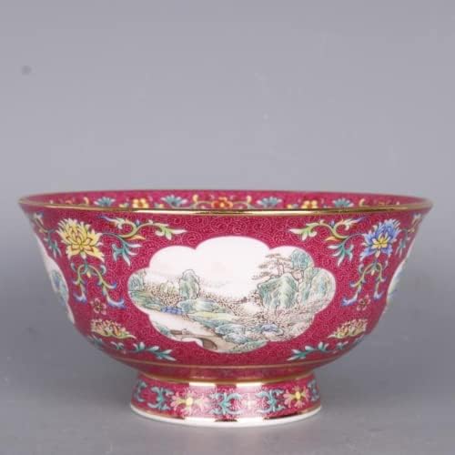 Xialon 15.5cm 6.1in Qing Qianlong Carmine Pastel Pejzažni uzorak Bowl Dekoracija domaćinstva Antički porculan
