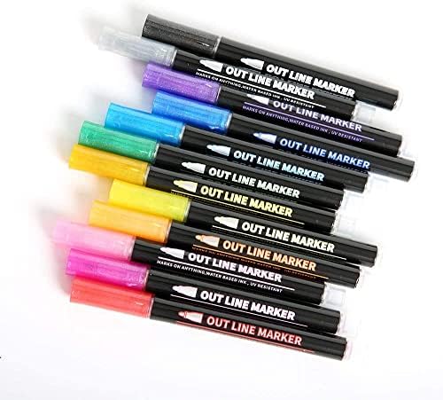 12colors Shimmer markeri, Super Squiggles Outline markeri, Outline markeri samostalno ocrtani metalni markeri, Doodle Dazzle Shimmer