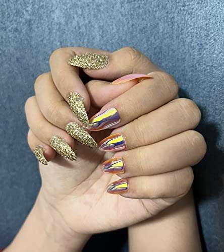 24 kom pritisnite na noktima srednji lažni nokti zalijepite na nokte lažni nokti laserski sjaj i fini sjaj lažni Nail Art Set za žene