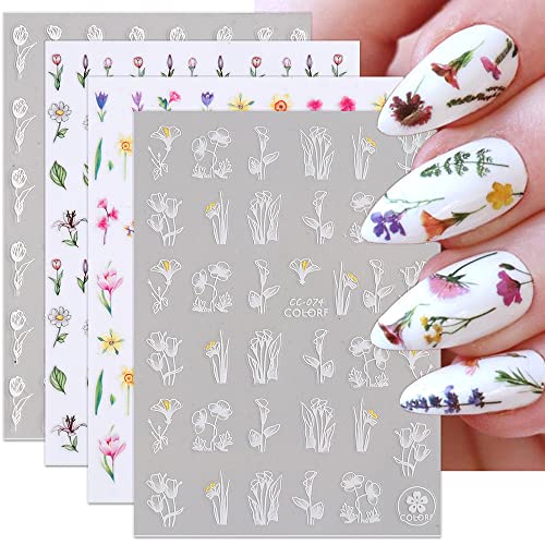 Cvjetne naljepnice za nokte za umjetnost noktiju, male naljepnice za umjetnost noktiju od tulipana 3D samoljepljive Nail Art potrepštine