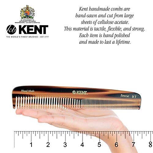 KENT 9T Tortoiseshell Fini zub i širok češljem za zube DETANGLER češljeći za kosu - Veliki ručno rađeni i presječeni prevlačni češalj