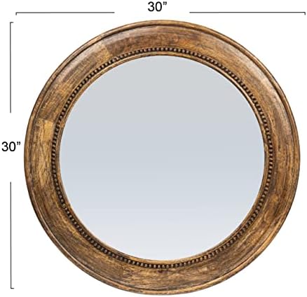 Creative Co-Op okruglo rezbareno Drvo uokvireno zidno ogledalo sa detaljima za Hobnail, orah