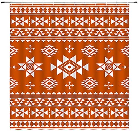 Huspwp Aztec tuš za zavjese Orange Boho Geometrijski jugozapadni plemenski etnički retro američki Native Navajo Sažetak Art Seoska