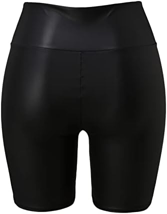 Crne kožne kratke hlače Žene elastične struke ravno noga Bermuda kratke hlače Roll Hem rastezljivi Skinny Sexy Workout Gym Atletic Kratki