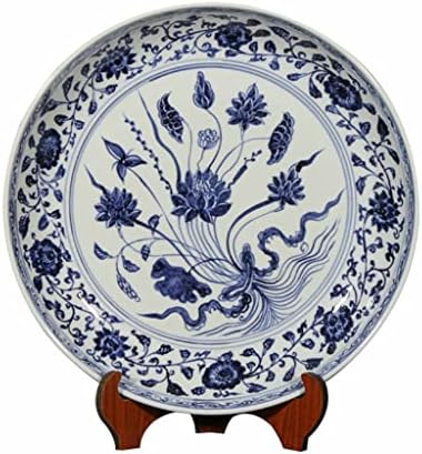 N / A 16-inčni antikni klasični ručni oslikan plava i bijela ukras okrugla keramička ploča