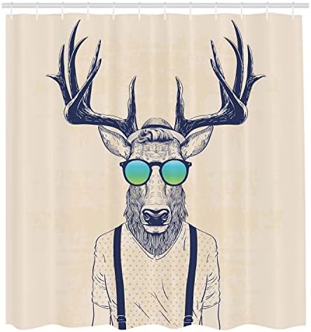 AMBESONNE ANTERS tuš za tuširanje, crtanje jelena odjevenog modernog hladnog hipsterske modne kreativne smiješne životinjske umjetnosti,