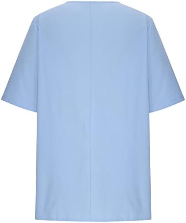 Vrhovi elegantes mujer camiseta estampado lino y algodón blusa cuello reellondo camisa con botones túnicas de manga corta