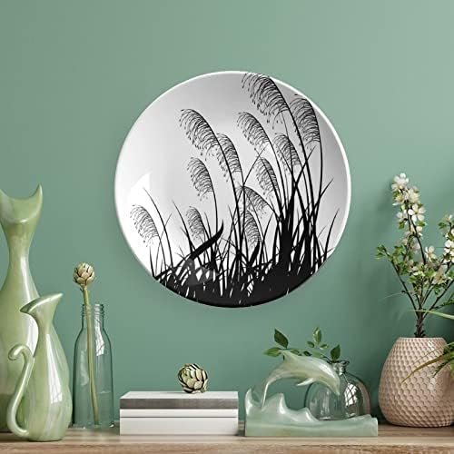 Ligutars keramička ploča, crna i bijela keramička viseća dekorativna ploča, grmlje divlje postrojenja pšenična polja Twiggy, 10 inča,
