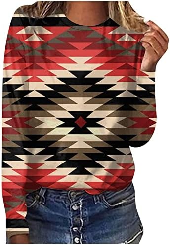 Ženske zapadne košulje Fall Aztec Dugi rukav Tee The The The There Intiverian American Etnička odjeća Casual Crewneck Pulover Loose
