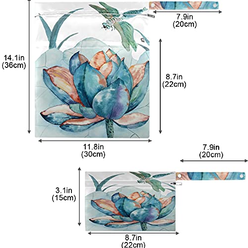visesunny Vintage Dragonfly Lotus 2kom mokra torba sa džepovima sa patentnim zatvaračem periva za višekratnu upotrebu prostrana za