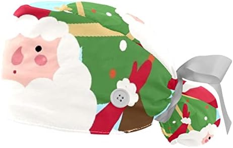 2 kom Bouffant kapa s tipkom za gumb Ponytail torbica pamučni radni šešir Duks Podesivi kirurški kapice Božićni Djed Mraz