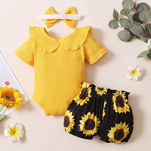 Amawmw Newborn Baby Girl Ljetna odjeća ruffle rebrasta romačice Vintage cvjetni bloooms Hratke outfit novorođenčad poklon set