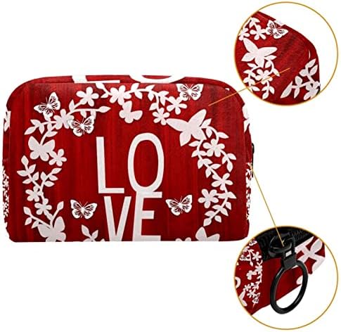 Tbouobt vrećica za šminku patentno torbica Travel Kozmetički organizator za žene i djevojke, dan zaljubljenih crvenih vijenca leptir