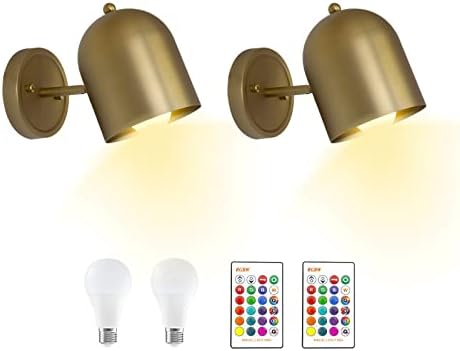 HEQIQEH 2-paket industrijski podesivi zid sa zakretnom rukom Sconce Hardwired, Vintage 16 RGB boje zatamnjiva zidna lampa sa metalnom