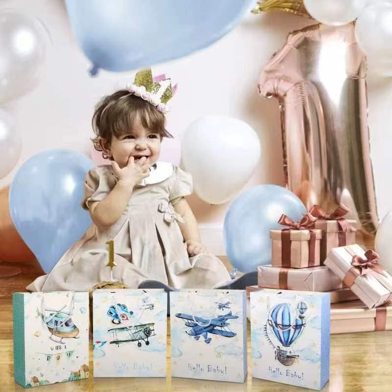 4 pakovanje 12.6 Velike poklon torbe za tuš za bebe, poklon za bebe sa papirom za tkivo i oznake za rođendan dječaka, novih roditelja