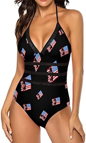 Rvanje američke zastave ženski Jednodijelni kupaći kostimi sa Halterom za kontrolu stomaka vezuju kupaće kostime