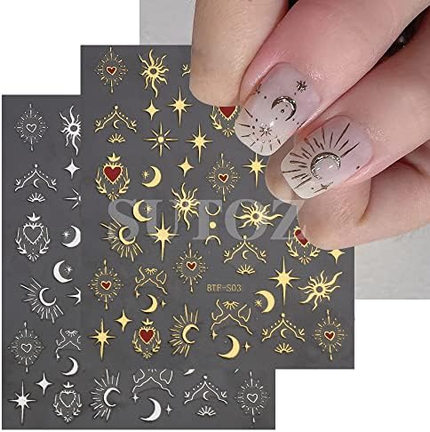 Diduikalor 3 lista Sun Star Nail Art naljepnice Bronzane Mjesečeve naljepnice za nokte 3D samoljepljive naljepnice za nokte za srce