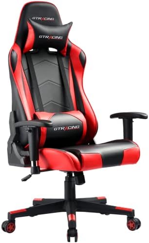 GTRACING Gaming stolica trkaća Kancelarijska kompjuterska ergonomska stolica za Video igre naslon za leđa i okretni naslon za sjedenje podesiv po visini sa naslonom za glavu i lumbalnim jastukom Esports stolica, Crvena