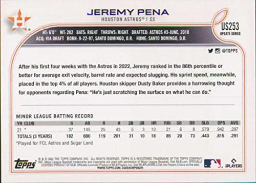 2022 Ažuriranje topps US253 Jeremy Pena NM-MT RC Rookie Houseton Astros bejzbol
