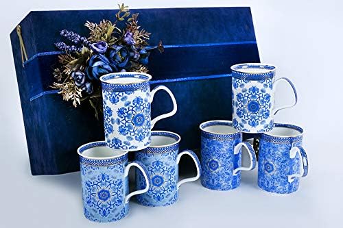 Vikas Khanna by Celeste nijanse plavog ručnog zanata 24k pozlaćeni keramički visoki krijumčarski set od 6 tinte, plave, bijeli