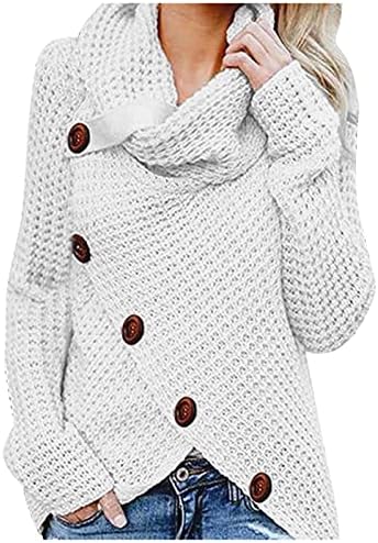Ženski pleteni džemperi casual gumb poklopca za dugi rukav asimetrični omot pulover tunika dukserica