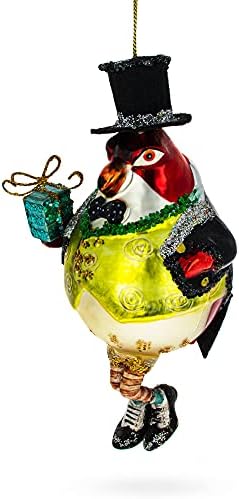 Penguin u crnom šeširu staklo Božić Ornament 5.4 inča