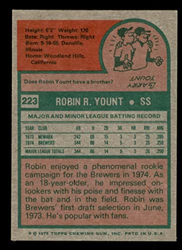 1975 TOPPS # 223 Robin Yount Milwaukee pivara Ex / MT pivare