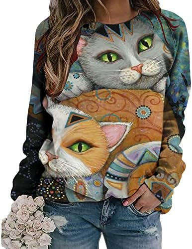 Vrhovi vrata Juniors dugih rukava Moon Moon Cat Holiday Halloween casual kawaii bluza Bustier Teen Girls Ox