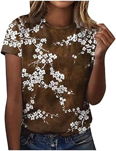 Bluza za ženske kratkih rukava Crewneck spandex gradijent boja blok cvjetni grafički opušteni fit bluze dame 2023