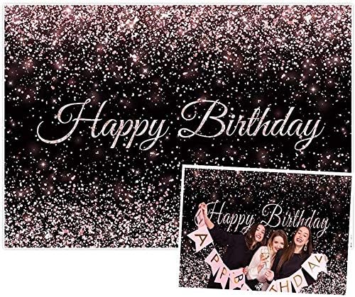 Allenjoy 7x5ft Happy Birthday Party Backdrop Black And Rose Gold Pink Bokeh Sequin Spots photography Background Sparkle Shinning Dots