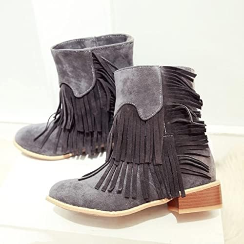 Ženske čizme za gležnjače Vintage Suede Tassels u nevolji širokim teletskim cipelama Chunky Midheel Bootie Western Cowboy Boot