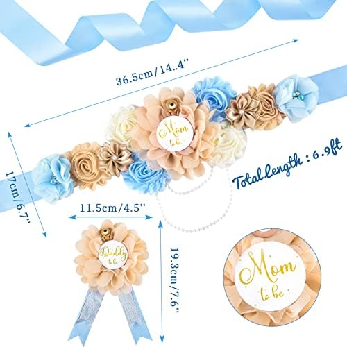 SUSSURRO Medvjedić Materinstvo Sash Mama da bude & amp; tata da bude Corsage Set Pin blue Flower Baby tuš pojas pojas poklon za Pol