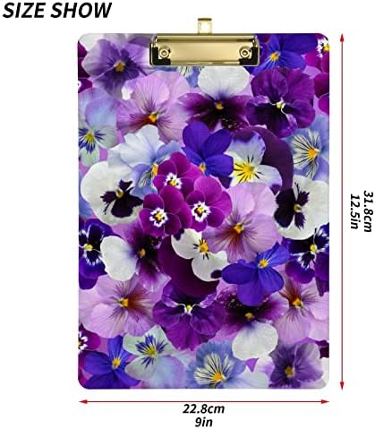 Glaphy Purple Flowers Clipboard Acrylic A4 Letter Size Clipboards za učenike, nastavnike, Officemate, Low Profile Clip, standardne
